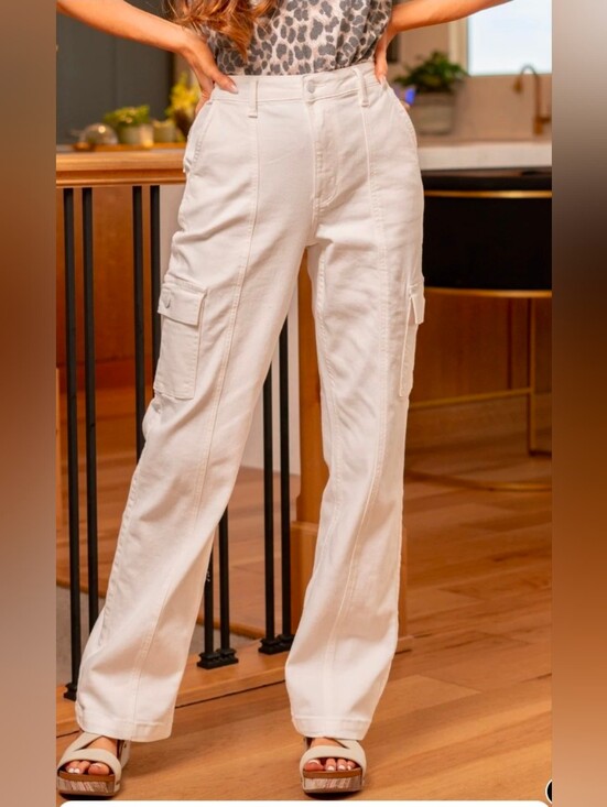 Judy Blue Pants - Judy Blue White Cargo Utility Straight Leg Pant/Jeans Size 13/31 JB88796